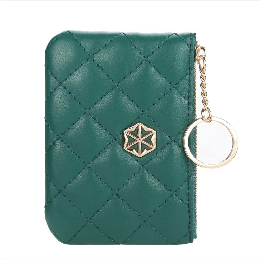 Women's Vegan Leather Zip Change Coin Purse Card Wallet with Keychain Ring Gifts